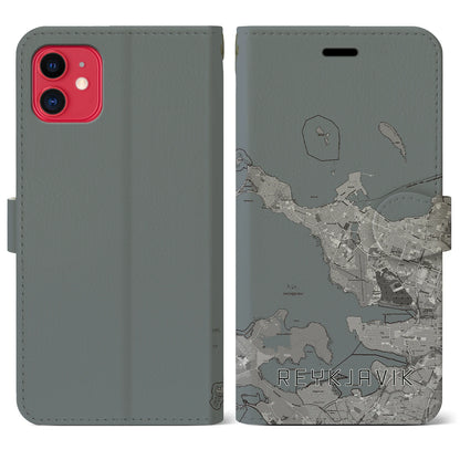 【レイキャヴィーク（アイスランド）】地図柄iPhoneケース（手帳タイプ）モノトーン・iPhone 11 用