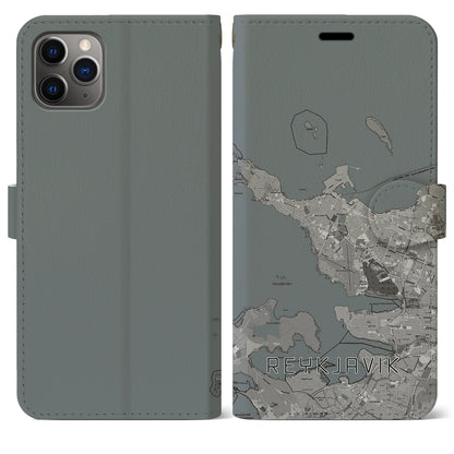 【レイキャヴィーク（アイスランド）】地図柄iPhoneケース（手帳タイプ）モノトーン・iPhone 11 Pro Max 用