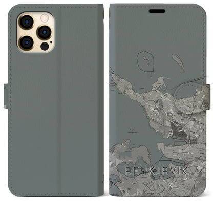 【レイキャヴィーク（アイスランド）】地図柄iPhoneケース（手帳タイプ）モノトーン・iPhone 12 Pro Max 用
