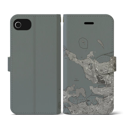 【レイキャヴィーク（アイスランド）】地図柄iPhoneケース（手帳タイプ）モノトーン・iPhone SE（第3 / 第2世代） / 8 / 7 / 6s / 6 用