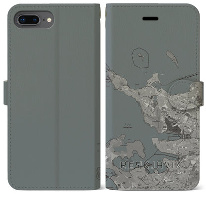 【レイキャヴィーク（アイスランド）】地図柄iPhoneケース（手帳タイプ）モノトーン・iPhone 8Plus /7Plus / 6sPlus / 6Plus 用