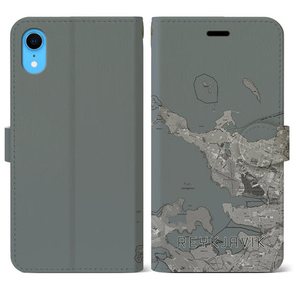 【レイキャヴィーク（アイスランド）】地図柄iPhoneケース（手帳タイプ）モノトーン・iPhone XR 用