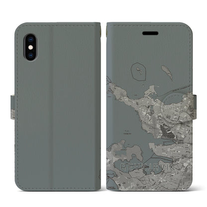 【レイキャヴィーク（アイスランド）】地図柄iPhoneケース（手帳タイプ）モノトーン・iPhone XS / X 用