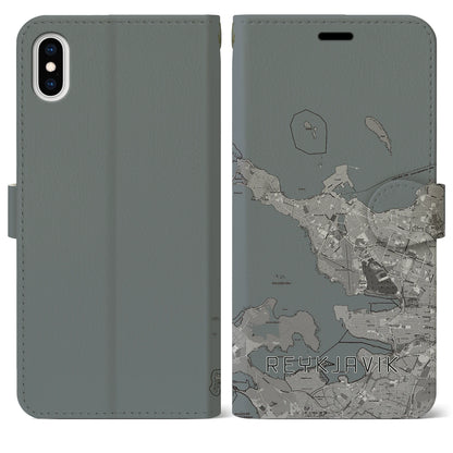【レイキャヴィーク（アイスランド）】地図柄iPhoneケース（手帳タイプ）モノトーン・iPhone XS Max 用