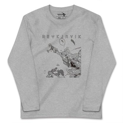 【レイキャヴィーク（アイスランド）】地図柄ロングスリーブTシャツ