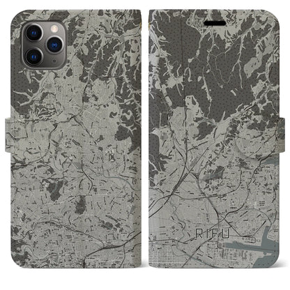 【利府（宮城県）】地図柄iPhoneケース（手帳タイプ）モノトーン・iPhone 11 Pro Max 用