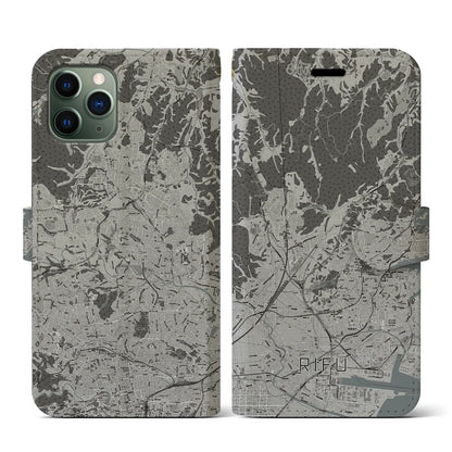 【利府（宮城県）】地図柄iPhoneケース（手帳タイプ）モノトーン・iPhone 11 Pro 用