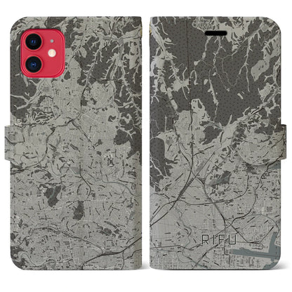 【利府（宮城県）】地図柄iPhoneケース（手帳タイプ）モノトーン・iPhone 11 用