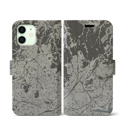 【利府（宮城県）】地図柄iPhoneケース（手帳タイプ）モノトーン・iPhone 12 mini 用