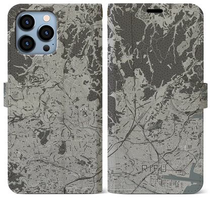 【利府（宮城県）】地図柄iPhoneケース（手帳タイプ）モノトーン・iPhone 13 Pro Max 用