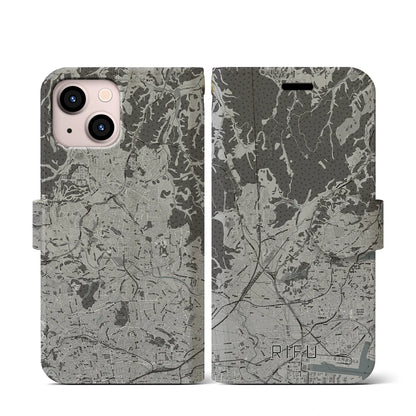 【利府（宮城県）】地図柄iPhoneケース（手帳タイプ）モノトーン・iPhone 13 mini 用