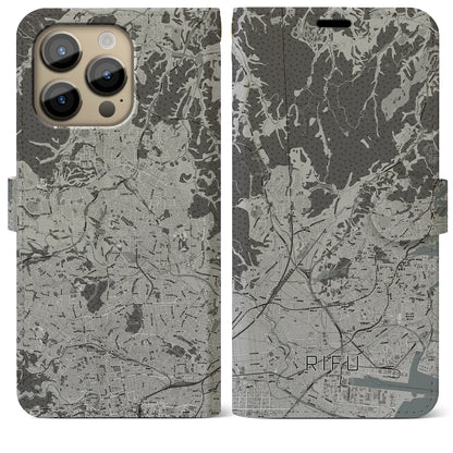 【利府（宮城県）】地図柄iPhoneケース（手帳タイプ）モノトーン・iPhone 14 Pro Max 用