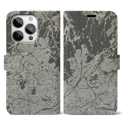 【利府（宮城県）】地図柄iPhoneケース（手帳タイプ）モノトーン・iPhone 14 Pro 用