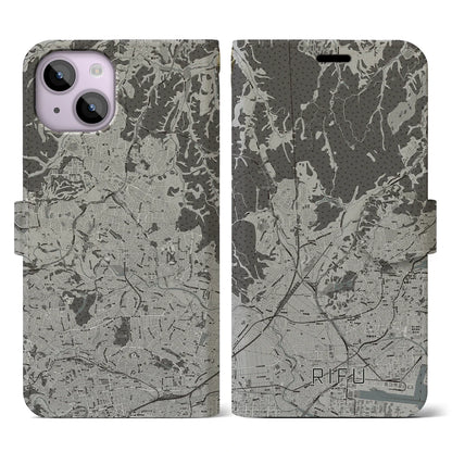 【利府（宮城県）】地図柄iPhoneケース（手帳タイプ）モノトーン・iPhone 14 用