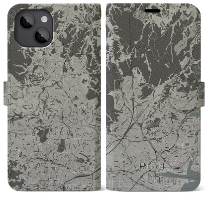 【利府（宮城県）】地図柄iPhoneケース（手帳タイプ）モノトーン・iPhone 14 Plus 用