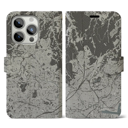 【利府（宮城県）】地図柄iPhoneケース（手帳タイプ）モノトーン・iPhone 15 Pro 用