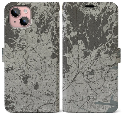 【利府（宮城県）】地図柄iPhoneケース（手帳タイプ）モノトーン・iPhone 15 Plus 用