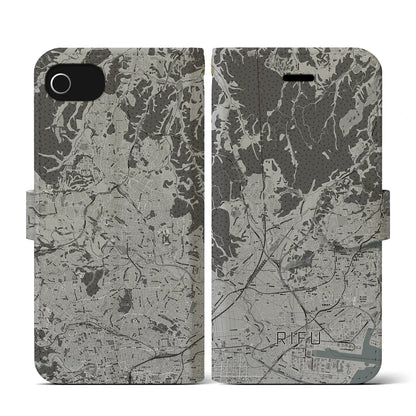 【利府（宮城県）】地図柄iPhoneケース（手帳タイプ）モノトーン・iPhone SE（第3 / 第2世代） / 8 / 7 / 6s / 6 用