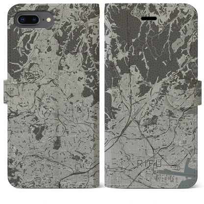 【利府（宮城県）】地図柄iPhoneケース（手帳タイプ）モノトーン・iPhone 8Plus /7Plus / 6sPlus / 6Plus 用