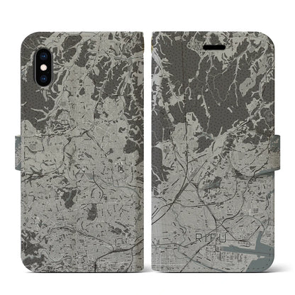 【利府（宮城県）】地図柄iPhoneケース（手帳タイプ）モノトーン・iPhone XS / X 用