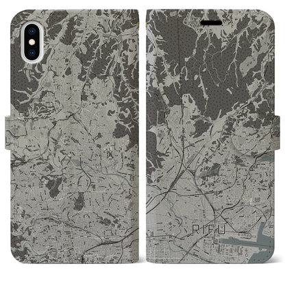 【利府（宮城県）】地図柄iPhoneケース（手帳タイプ）モノトーン・iPhone XS Max 用