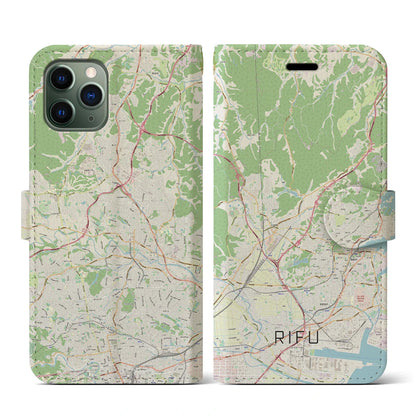 【利府（宮城県）】地図柄iPhoneケース（手帳タイプ）ナチュラル・iPhone 11 Pro 用