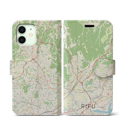 【利府（宮城県）】地図柄iPhoneケース（手帳タイプ）ナチュラル・iPhone 12 mini 用