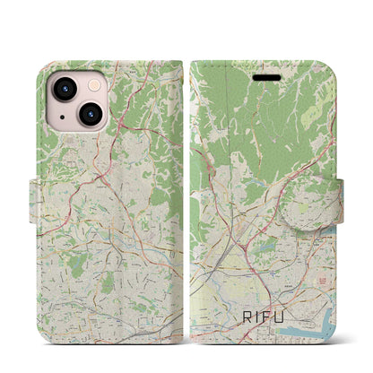 【利府（宮城県）】地図柄iPhoneケース（手帳タイプ）ナチュラル・iPhone 13 mini 用