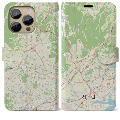 【利府（宮城県）】地図柄iPhoneケース（手帳タイプ）ナチュラル・iPhone 14 Pro Max 用
