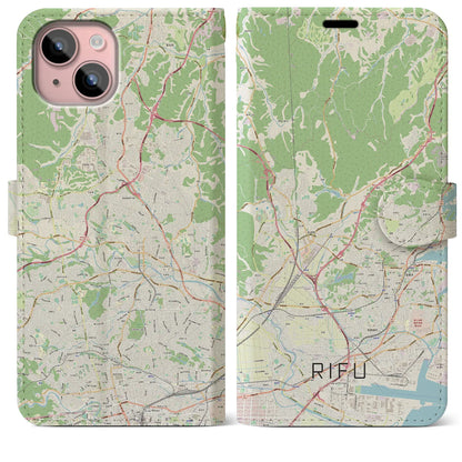 【利府（宮城県）】地図柄iPhoneケース（手帳タイプ）ナチュラル・iPhone 15 Plus 用