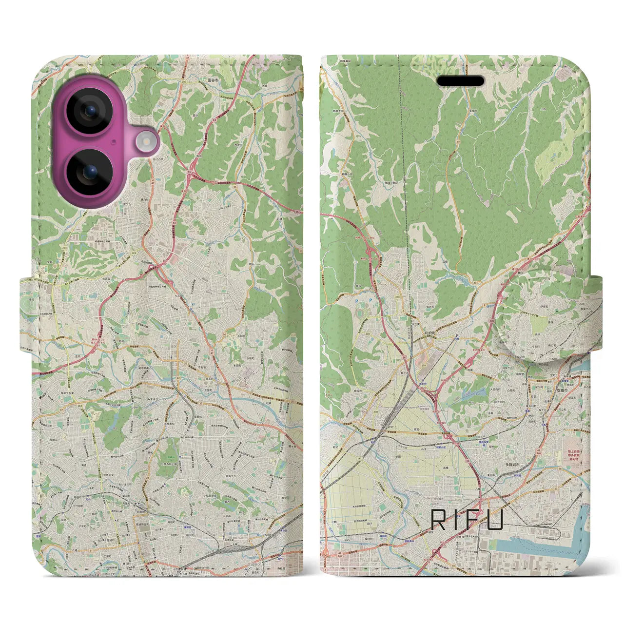 【利府（宮城県）】地図柄iPhoneケース（手帳タイプ）ナチュラル・iPhone 16 Pro 用