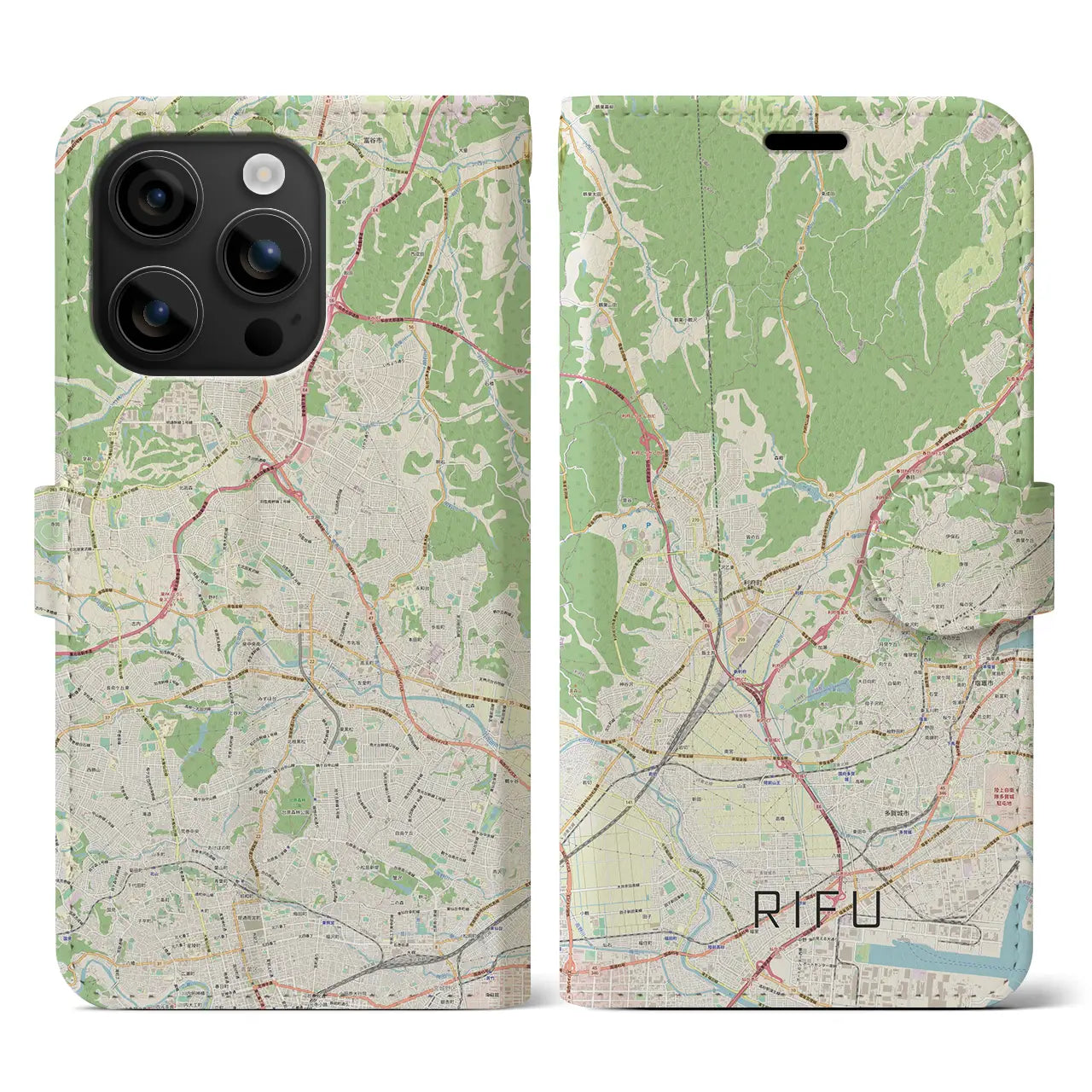 【利府（宮城県）】地図柄iPhoneケース（手帳タイプ）ナチュラル・iPhone 16 用