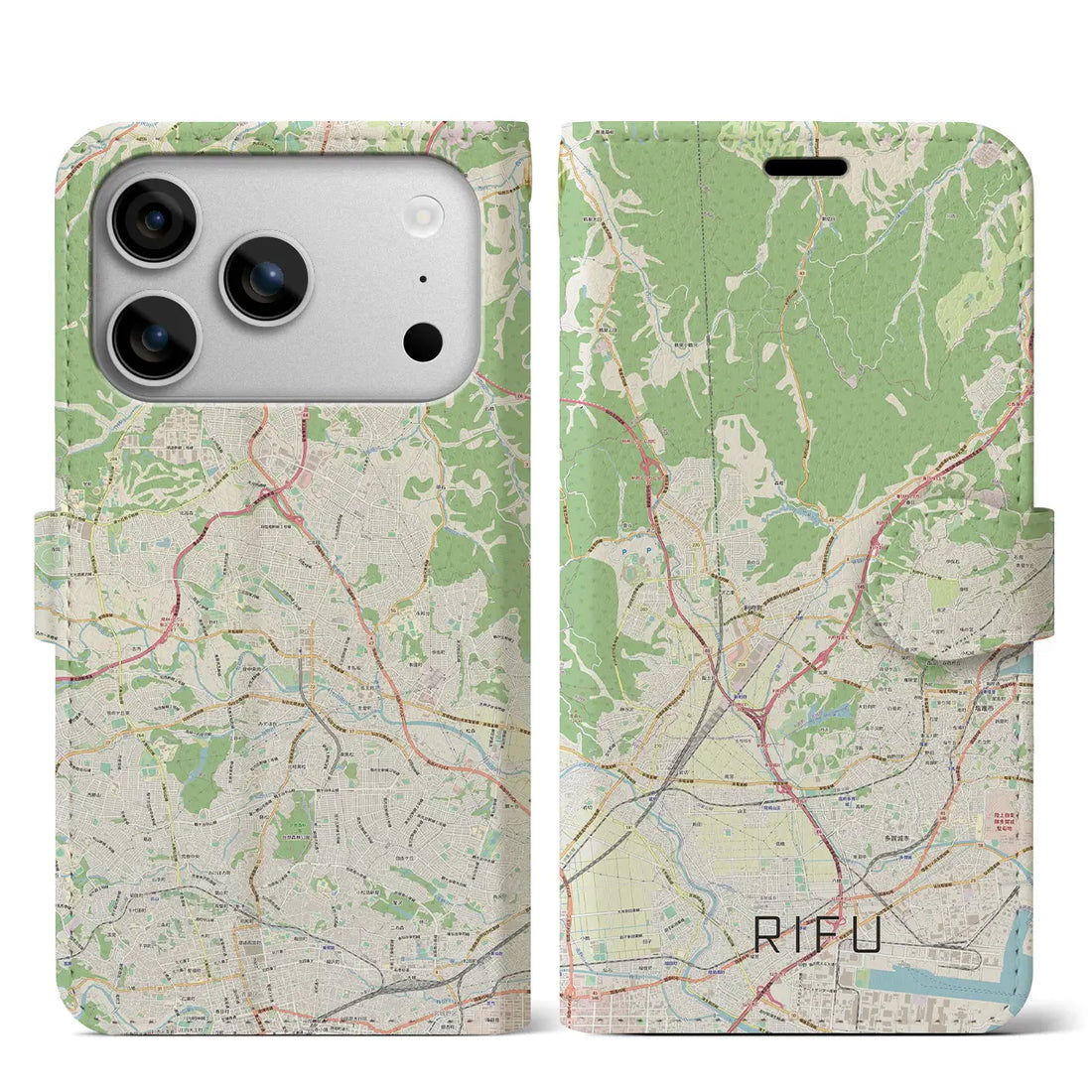 【利府（宮城県）】地図柄iPhoneケース（手帳タイプ）ナチュラル・iPhone 17 Pro Max 用