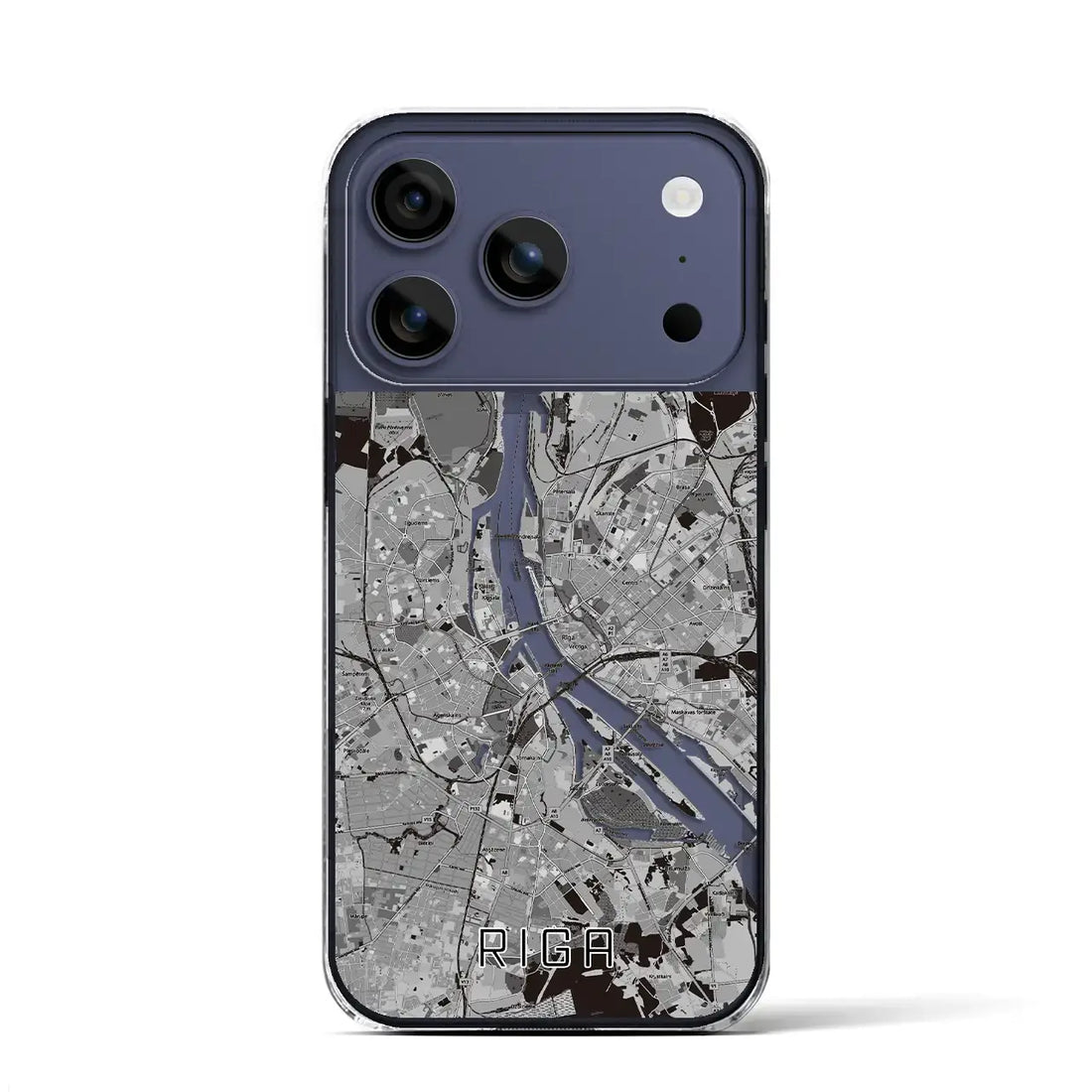 【リガ（ラトビア）】地図柄iPhoneケース（クリアタイプ）モノトーン・iPhone 17 Pro Max 用