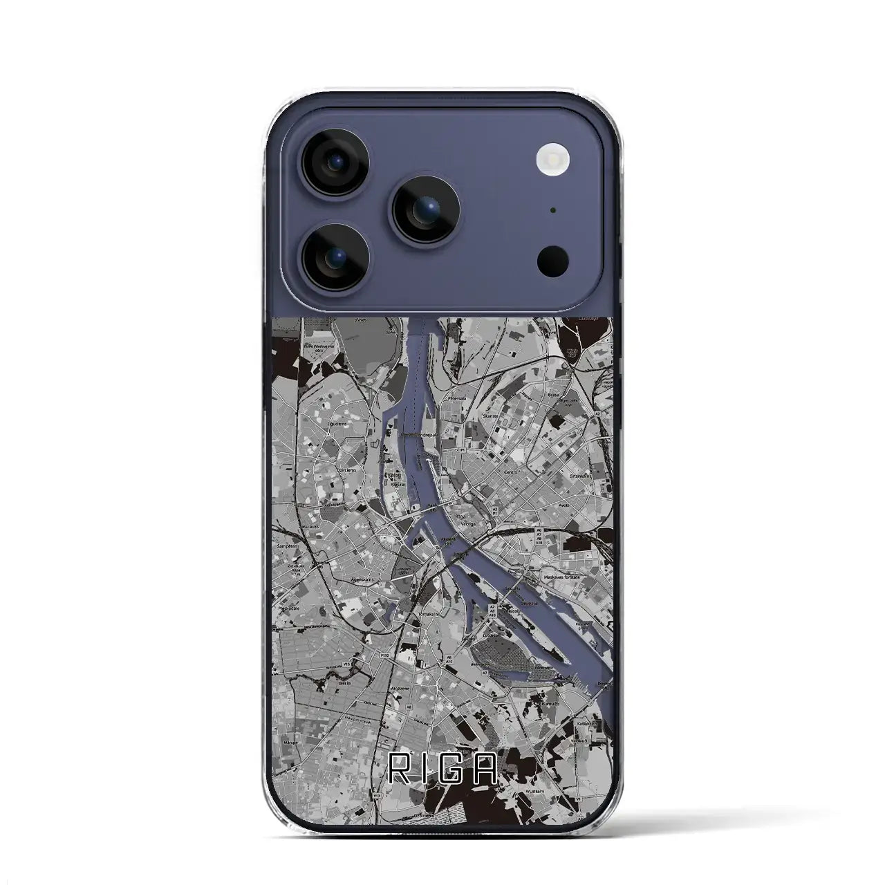 【リガ（ラトビア）】地図柄iPhoneケース（クリアタイプ）モノトーン・iPhone 17 Pro Max 用