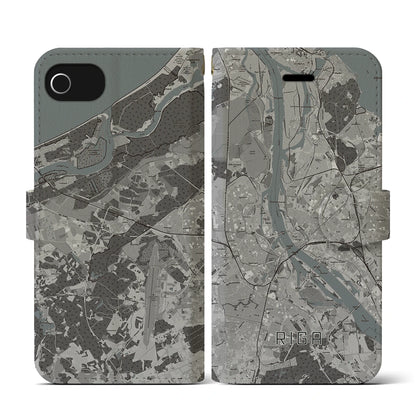 【リガ（ラトビア）】地図柄iPhoneケース（手帳タイプ）モノトーン・iPhone SE（第3 / 第2世代） / 8 / 7 / 6s / 6 用