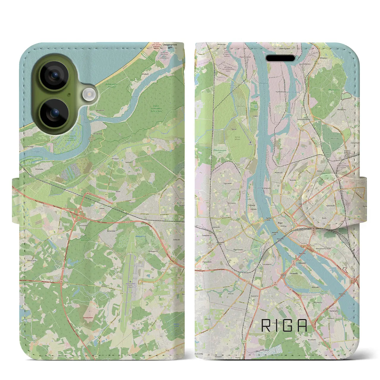 【リガ（ラトビア）】地図柄iPhoneケース（手帳タイプ）ナチュラル・iPhone 17 Pro Max 用