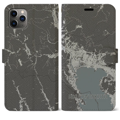 【陸前高田（岩手県）】地図柄iPhoneケース（手帳タイプ）モノトーン・iPhone 11 Pro Max 用