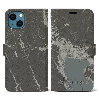 【陸前高田（岩手県）】地図柄iPhoneケース（手帳タイプ）モノトーン・iPhone 13 用