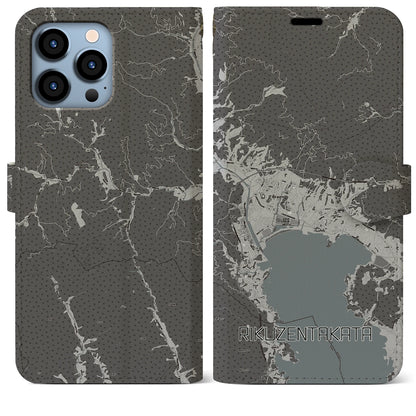 【陸前高田（岩手県）】地図柄iPhoneケース（手帳タイプ）モノトーン・iPhone 13 Pro Max 用