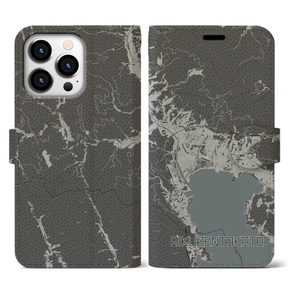 【陸前高田（岩手県）】地図柄iPhoneケース（手帳タイプ）モノトーン・iPhone 13 Pro 用