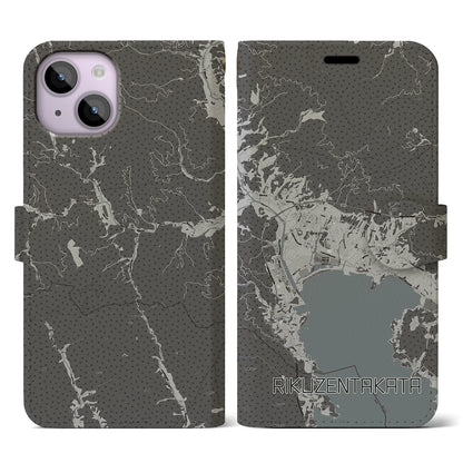 【陸前高田（岩手県）】地図柄iPhoneケース（手帳タイプ）モノトーン・iPhone 14 用