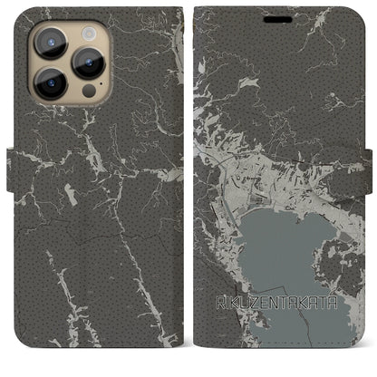 【陸前高田（岩手県）】地図柄iPhoneケース（手帳タイプ）モノトーン・iPhone 14 Pro Max 用