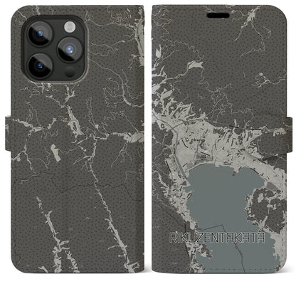 【陸前高田（岩手県）】地図柄iPhoneケース（手帳タイプ）モノトーン・iPhone 15 Pro Max 用