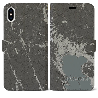 【陸前高田（岩手県）】地図柄iPhoneケース（手帳タイプ）モノトーン・iPhone XS Max 用