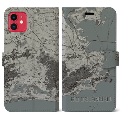 【リオデジャネイロ（ブラジル）】地図柄iPhoneケース（手帳タイプ）モノトーン・iPhone 11 用
