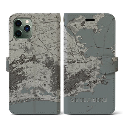 【リオデジャネイロ（ブラジル）】地図柄iPhoneケース（手帳タイプ）モノトーン・iPhone 11 Pro 用