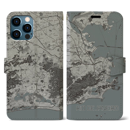 【リオデジャネイロ（ブラジル）】地図柄iPhoneケース（手帳タイプ）モノトーン・iPhone 12 / 12 Pro 用