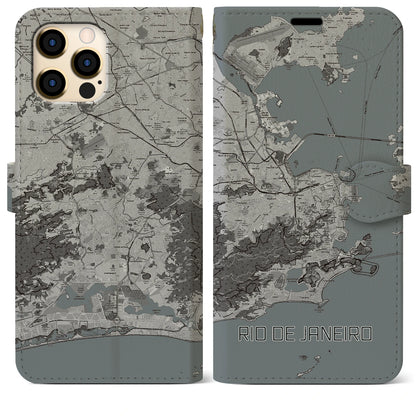 【リオデジャネイロ（ブラジル）】地図柄iPhoneケース（手帳タイプ）モノトーン・iPhone 12 Pro Max 用
