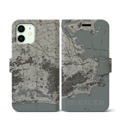 【リオデジャネイロ（ブラジル）】地図柄iPhoneケース（手帳タイプ）モノトーン・iPhone 12 mini 用